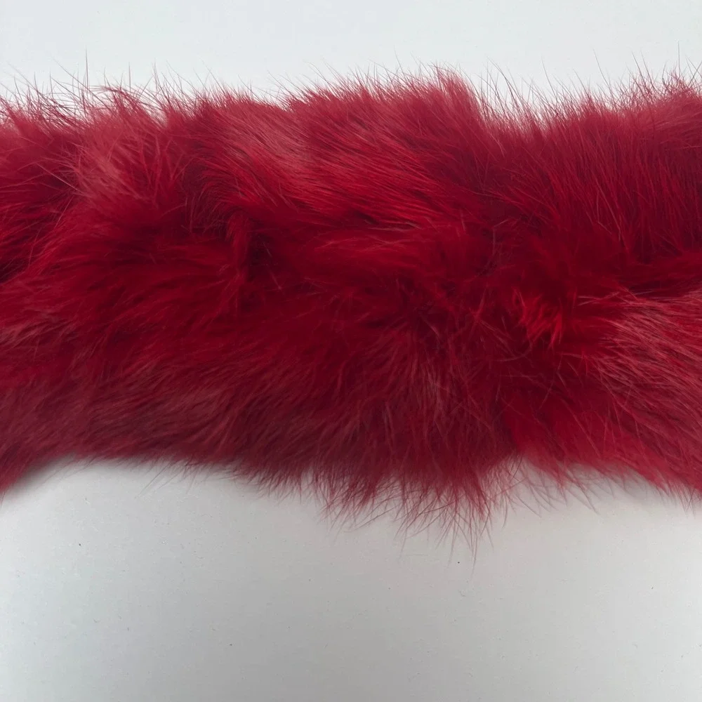Red Rabbit and Fox Fur Neck Warmer Pom-Pom Detail Pull-Through Neck Warmer Scarf